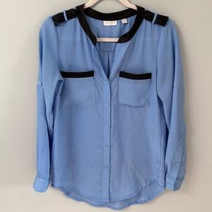New York & Company Long Sleeve Blue Blouse Size XSmall Polyester